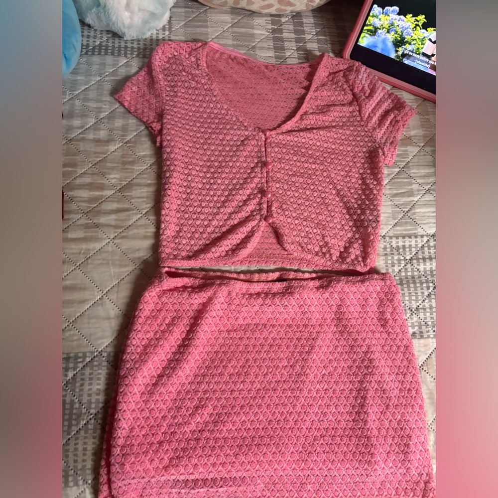 SHEIN Pink Textured Pencil Skirt Set